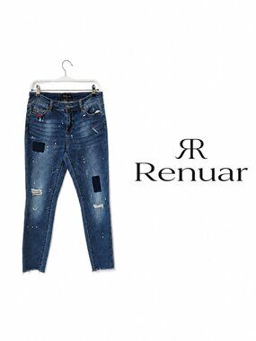 Renuar Distressed Jeans Size 6 with Paint Splatter - Size 6